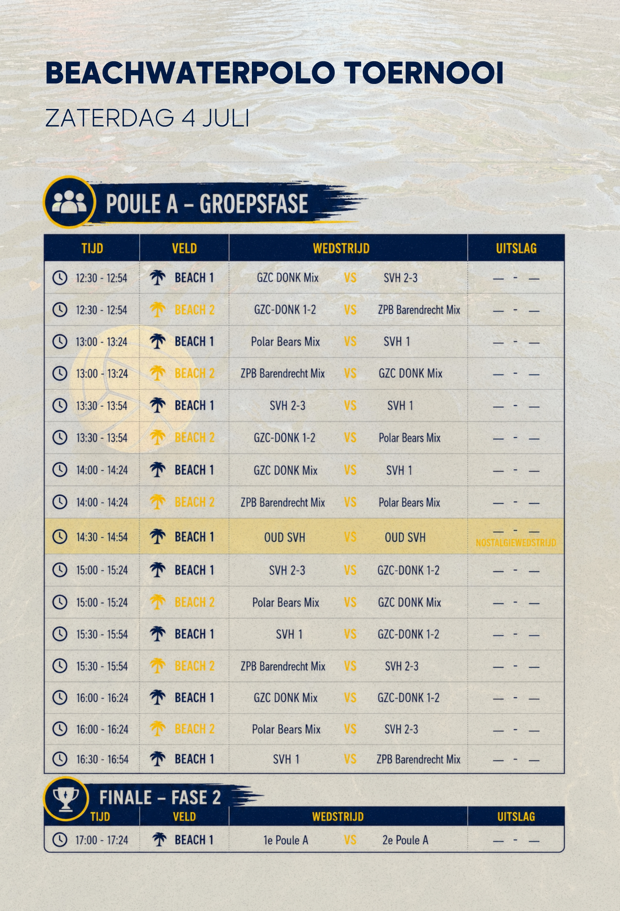 Zaterdag 4 juli: Beachwaterpolotoernooi SVH